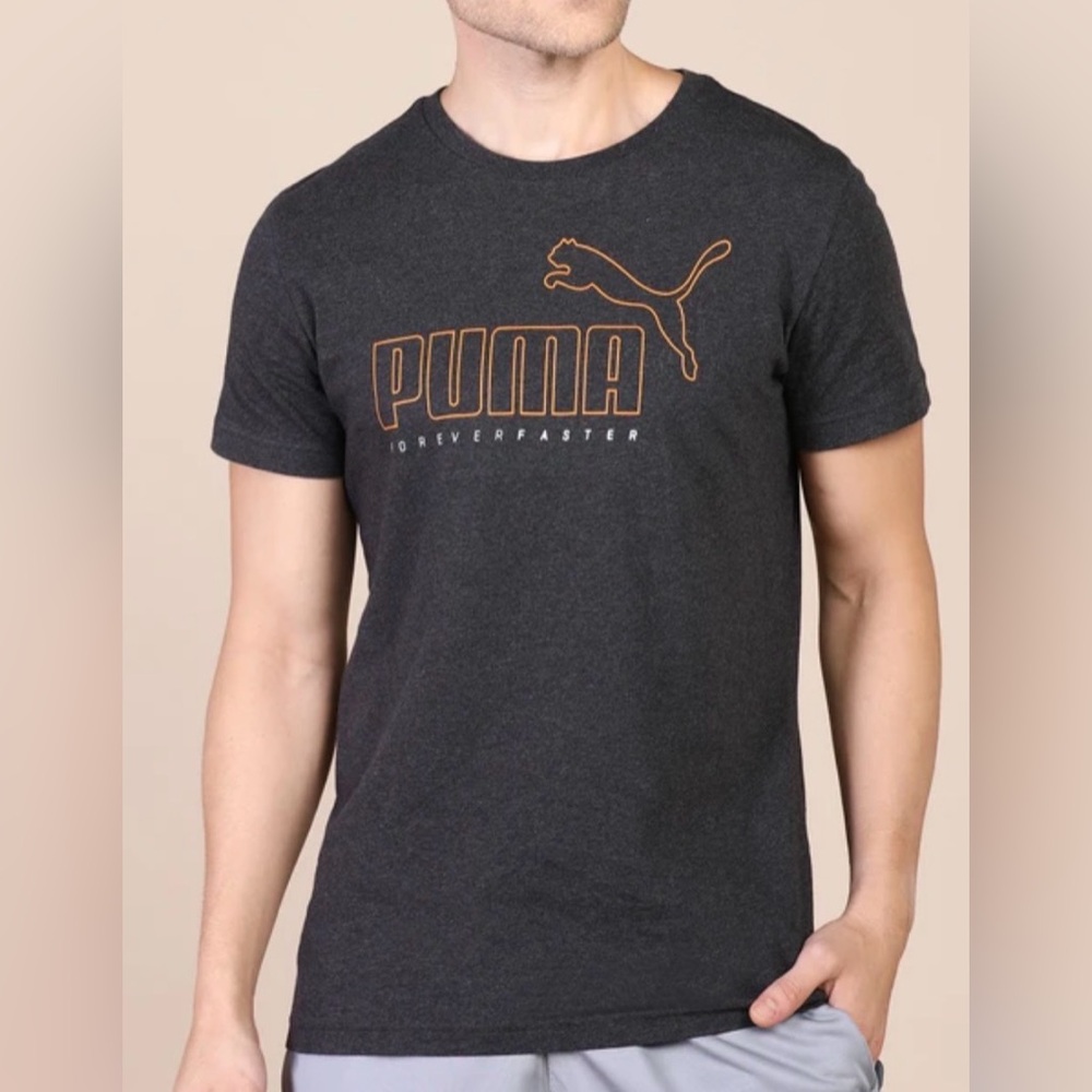 PUMA Men's Charcoal T-Shirt size large forever faster Orange Puma